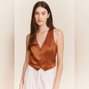 NWT JASON WU V Neck Button Front Lightweight Satin Suit Vest WL765-201-6PA SMALL